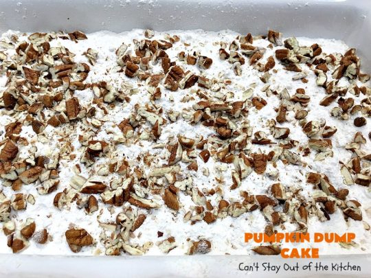 Pumpkin Dump Cake | Can't Stay Out of the Kitchen | this spectacular #DumpCake is not just for #Fall! It's made with #pumpkin, #pecans & HeathEnglishToffeeBits. This drool-worthy #dessert will knock your socks off! Serve for #holidays like #MothersDay or #FathersDay. #Toffee #Caramel #PumpkinDessert #ToffeeDessert #PumpkinDumpCake #HolidayDessert #MothersDayDessert #FathersDayDessert