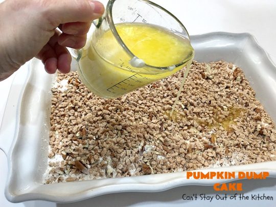 Pumpkin Dump Cake | Can't Stay Out of the Kitchen | this spectacular #DumpCake is not just for #Fall! It's made with #pumpkin, #pecans & HeathEnglishToffeeBits. This drool-worthy #dessert will knock your socks off! Serve for #holidays like #MothersDay or #FathersDay. #Toffee #Caramel #PumpkinDessert #ToffeeDessert #PumpkinDumpCake #HolidayDessert #MothersDayDessert #FathersDayDessert