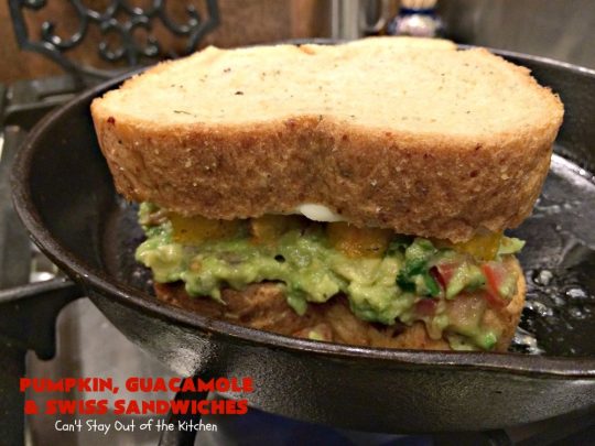 Pumpkin, Guacamole and Swiss Sandwiches | Can't Stay Out of the Kitchen | these yummy #sandwiches are made with either roasted #pumpkin or #ButternutSquash, homemade #guacamole & #SwissCheese. They are absolutely mouthwatering & so delicious you'll find yourself wanting one all the time! #Fall #RoastedPumpkin #PumpkinGuacamoleAndSwissSandwiches #MeatlessMonday
