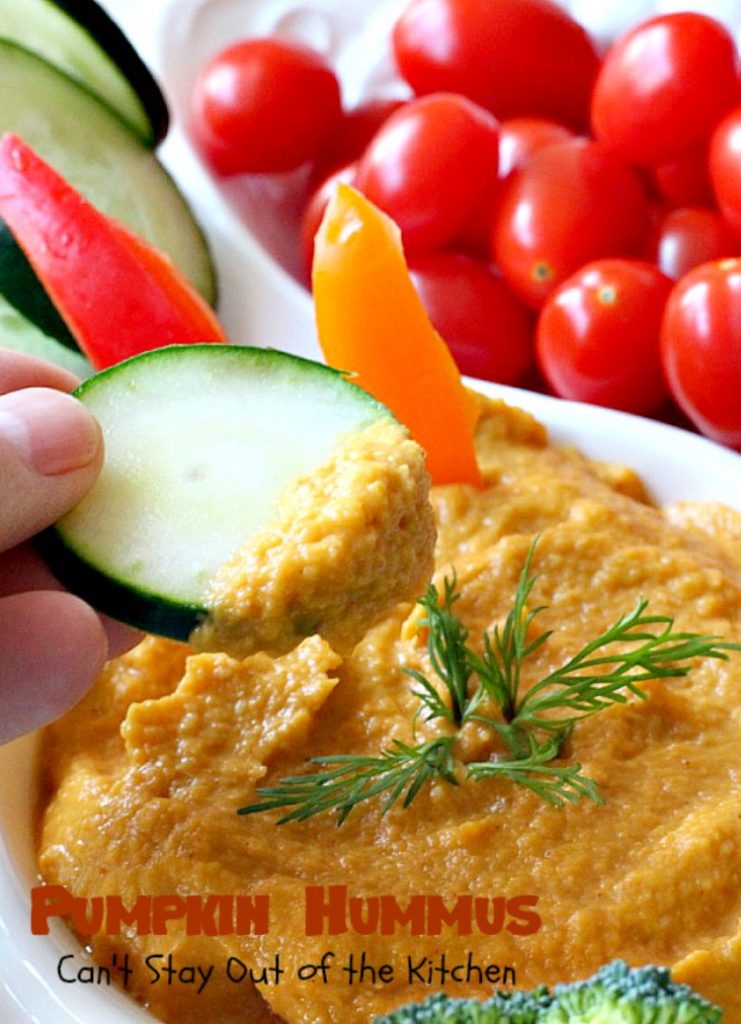 Pumpkin Hummus | Can't Stay Out of the Kitchen | this amazing #appetizer is perfect for #tailgating parties or the #SuperBowl! #Pumpkin is fabulous in #hummus.