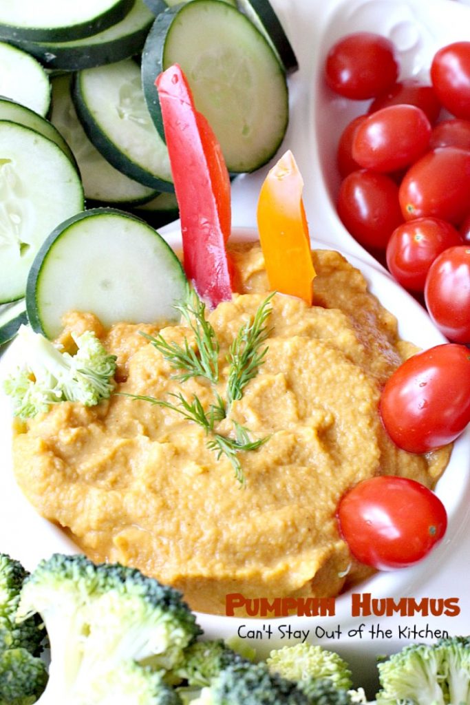 Pumpkin Hummus | Can't Stay Out of the Kitchen | this amazing #appetizer is perfect for #tailgating parties or the #SuperBowl! #Pumpkin is fabulous in #hummus.