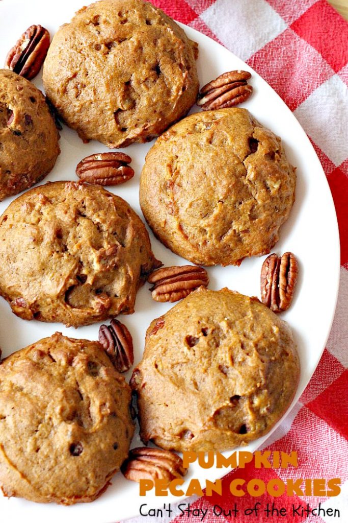 Pumpkin Pecan Cookies | Can't Stay Out of the Kitchen | these lovely #Pumpkin #cookies are filled with all kinds of #Christmas spices & #pecans. They're absolutely mouthwatering & irresistible for your #holiday #baking needs, #ChristmasCookieExhanges or #tailgating parties through the #NewYear. #dessert #PumpkinDessert #PumpkinPecanCookies