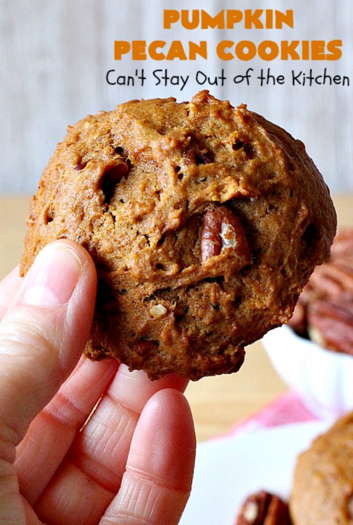 Pumpkin Pecan Cookies | Can't Stay Out of the Kitchen | these lovely #Pumpkin #cookies are filled with all kinds of #Christmas spices & #pecans. They're absolutely mouthwatering & irresistible for your #holiday #baking needs, #ChristmasCookieExhanges or #tailgating parties through the #NewYear. #dessert #PumpkinDessert #PumpkinPecanCookies