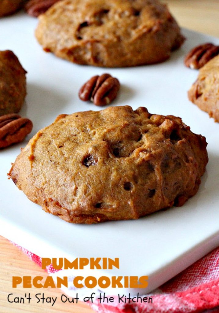 Pumpkin Pecan Cookies | Can't Stay Out of the Kitchen | these lovely #Pumpkin #cookies are filled with all kinds of #Christmas spices & #pecans. They're absolutely mouthwatering & irresistible for your #holiday #baking needs, #ChristmasCookieExhanges or #tailgating parties through the #NewYear. #dessert #PumpkinDessert #PumpkinPecanCookies