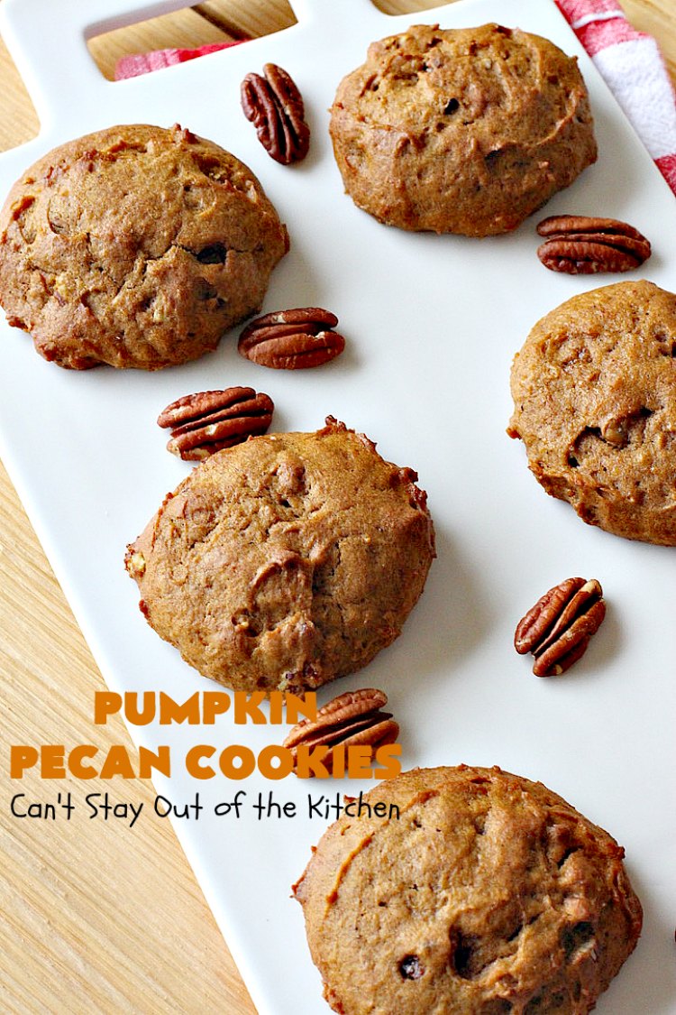Pumpkin Pecan Cookies | Can't Stay Out of the Kitchen | these lovely #Pumpkin #cookies are filled with all kinds of #Christmas spices & #pecans. They're absolutely mouthwatering & irresistible for your #holiday #baking needs, #ChristmasCookieExhanges or #tailgating parties through the #NewYear. #dessert #PumpkinDessert #PumpkinPecanCookies