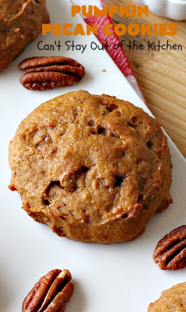 Pumpkin Pecan Cookies | Can't Stay Out of the Kitchen | these lovely #Pumpkin #cookies are filled with all kinds of #Christmas spices & #pecans. They're absolutely mouthwatering & irresistible for your #holiday #baking needs, #ChristmasCookieExhanges or #tailgating parties through the #NewYear. #dessert #PumpkinDessert #PumpkinPecanCookies