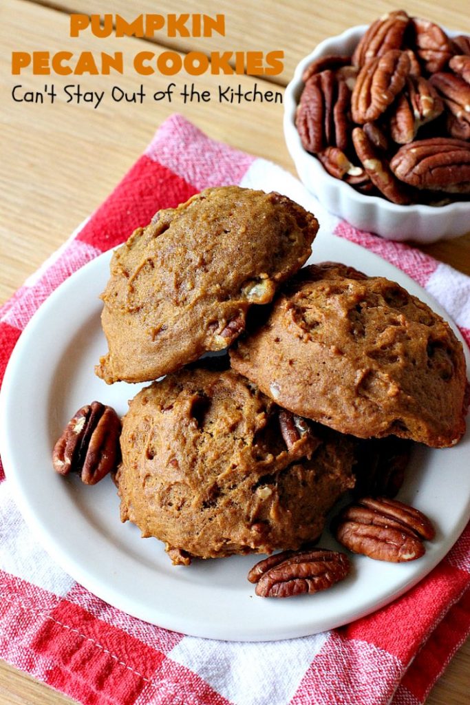 Pumpkin Pecan Cookies | Can't Stay Out of the Kitchen | these lovely #Pumpkin #cookies are filled with all kinds of #Christmas spices & #pecans. They're absolutely mouthwatering & irresistible for your #holiday #baking needs, #ChristmasCookieExhanges or #tailgating parties through the #NewYear. #dessert #PumpkinDessert #PumpkinPecanCookies
