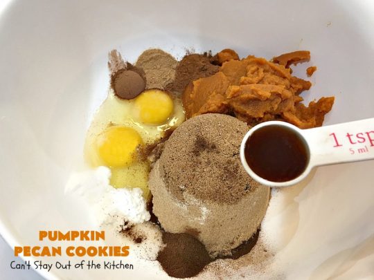 Pumpkin Pecan Cookies | Can't Stay Out of the Kitchen | these lovely #Pumpkin #cookies are filled with all kinds of #Christmas spices & #pecans. They're absolutely mouthwatering & irresistible for your #holiday #baking needs, #ChristmasCookieExhanges or #tailgating parties through the #NewYear. #dessert #PumpkinDessert #PumpkinPecanCookies