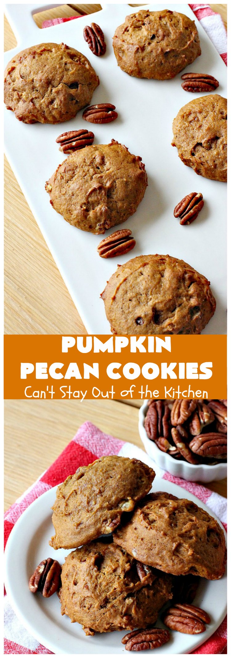Pumpkin Pecan Cookies | Can't Stay Out of the Kitchen | these lovely #Pumpkin #cookies are filled with all kinds of #Christmas spices & #pecans. They're absolutely mouthwatering & irresistible for your #holiday #baking needs, #ChristmasCookieExhanges or #tailgating parties through the #NewYear. #dessert #PumpkinDessert #PumpkinPecanCookies