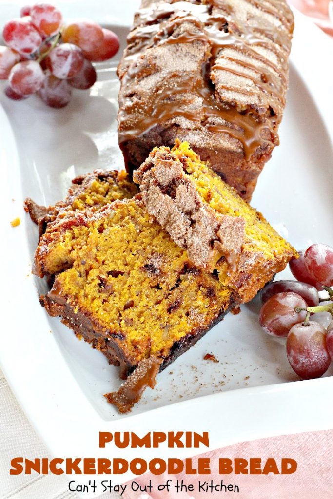 Pumpkin Snickerdoodle Bread | Can't Stay Out of the Kitchen | this is the best #pumpkin #bread ever! It's loaded with #cinnamon chips & cinnamon icing. It's a great twist on #snickerdoodle cookies or bread.