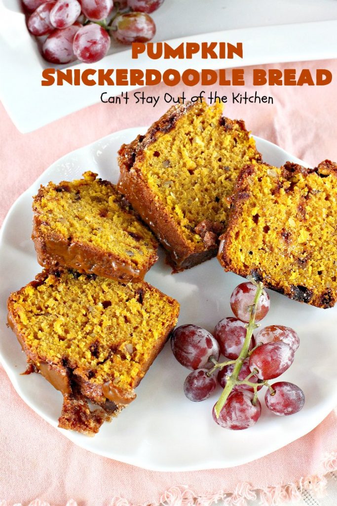Pumpkin Snickerdoodle Bread | Can't Stay Out of the Kitchen | this is the best #pumpkin #bread ever! It's loaded with #cinnamon chips & cinnamon icing. It's a great twist on #snickerdoodle cookies or bread.