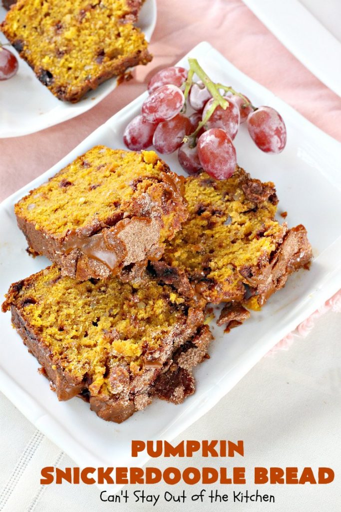 Pumpkin Snickerdoodle Bread | Can't Stay Out of the Kitchen | this is the best #pumpkin #bread ever! It's loaded with #cinnamon chips & cinnamon icing. It's a great twist on #snickerdoodle cookies or bread.