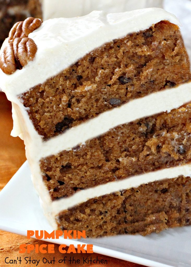 Pumpkin Spice Cake | Can't Stay Out of the Kitchen | this awesome #cake is filled with #pumpkin, spices & #pecans & topped with a heavenly #creamcheese frosting. #dessert