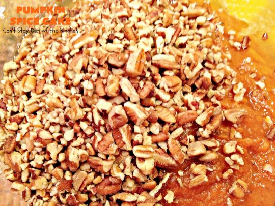 Pumpkin Spice Cake | Can't Stay Out of the Kitchen | this awesome #cake is filled with #pumpkin, spices & #pecans & topped with a heavenly #creamcheese frosting. #dessert