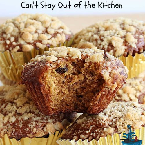 Pumpkin Streusel Muffins | Can't Stay Out of the Kitchen | these hearty #muffins just burst with scrumptious #pumpkin flavor. The #StreuselTopping puts them over-the-top. #PumpkinMuffins don't have to be made only in the fall! Enjoy these delicious treats any time of the year for weekend, company or a #holiday #breakfast. #PumpkinStreuselMuffins