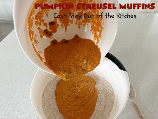 Pumpkin Streusel Muffins | Can't Stay Out of the Kitchen | these hearty #muffins just burst with scrumptious #pumpkin flavor. The #StreuselTopping puts them over-the-top. #PumpkinMuffins don't have to be made only in the fall! Enjoy these delicious treats any time of the year for weekend, company or a #holiday #breakfast. #PumpkinStreuselMuffins