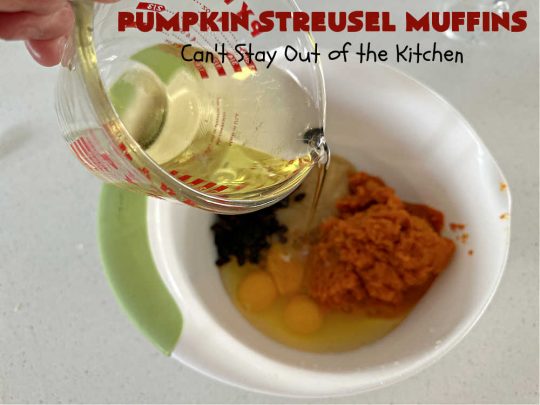 Pumpkin Streusel Muffins | Can't Stay Out of the Kitchen | these hearty #muffins just burst with scrumptious #pumpkin flavor. The #StreuselTopping puts them over-the-top. #PumpkinMuffins don't have to be made only in the fall! Enjoy these delicious treats any time of the year for weekend, company or a #holiday #breakfast. #PumpkinStreuselMuffins