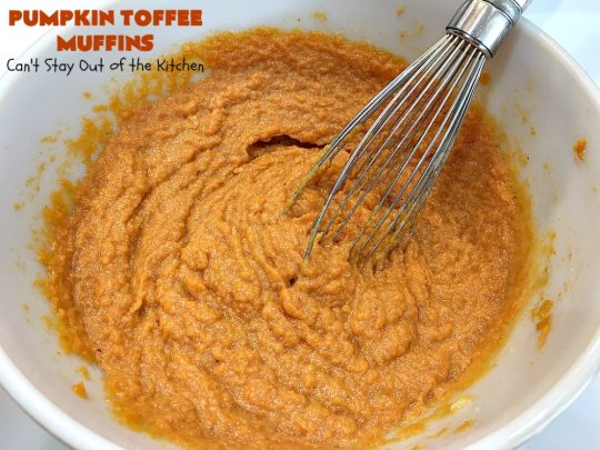 Pumpkin Toffee Muffins | Can't Stay Out of the Kitchen | these spectacular #pumpkin #muffins are rich, decadent & heavenly! They include #cinnamon, cloves & mutmeg for spice & #HeathEnglishToffeeBits for amped up flavor and texture. Absolutely amazing! #breakfast #HolidayBreakfast #ChristmasBreakfast #ThanksgivingBreakfast #fall #FallBaking #NewYearsBreakfast #toffee #PumpkinMuffins