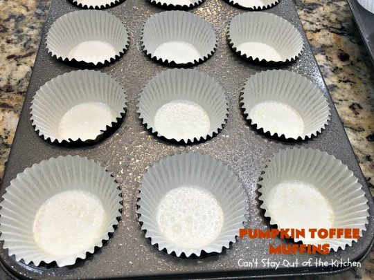 Pumpkin Toffee Muffins | Can't Stay Out of the Kitchen | these spectacular #pumpkin #muffins are rich, decadent & heavenly! They include #cinnamon, cloves & mutmeg for spice & #HeathEnglishToffeeBits for amped up flavor and texture. Absolutely amazing! #breakfast #HolidayBreakfast #ChristmasBreakfast #ThanksgivingBreakfast #fall #FallBaking #NewYearsBreakfast #toffee #PumpkinMuffins