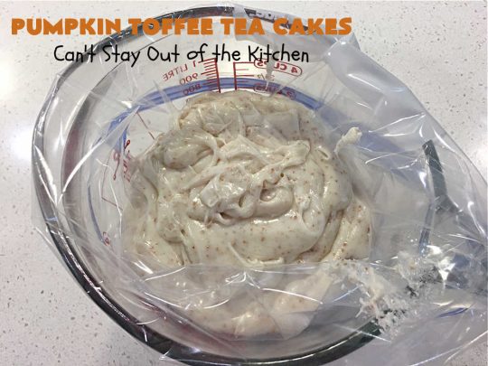 Pumpkin Toffee Tea Cakes | Can't Stay Out of the Kitchen | these spectacular #TeaCakes will wow all your family & friends. They're flavored with #pumpkin & spices & include #HeathEnglishToffeeBits. Then they're iced with #CinnamonToastCrunch icing! Amazing #holiday or #Christmas #dessert #cake #HolidayDessert #PumpkinDessert #PumpkinToffeeTeaCakes