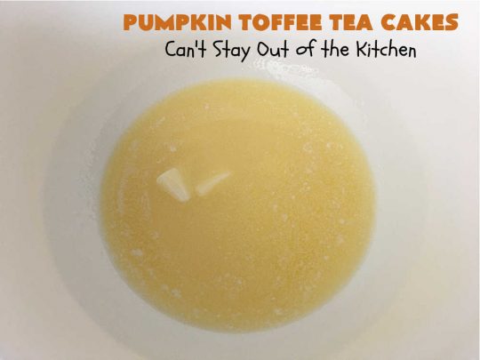 Pumpkin Toffee Tea Cakes | Can't Stay Out of the Kitchen | these spectacular #TeaCakes will wow all your family & friends. They're flavored with #pumpkin & spices & include #HeathEnglishToffeeBits. Then they're iced with #CinnamonToastCrunch icing! Amazing #holiday or #Christmas #dessert #cake #HolidayDessert #PumpkinDessert #PumpkinToffeeTeaCakes