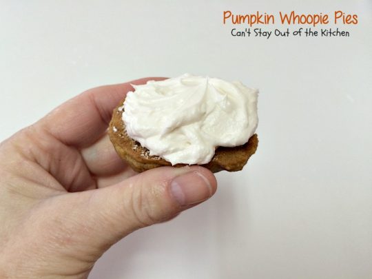 Pumpkin Whoopie Pies | Can't Stay Out of the Kitchen| these are the BEST #pumpkin #whoopiepies you've ever eaten. Rich, decadent and so scrumptious you won't be able to stop at just one! #cookie #dessert