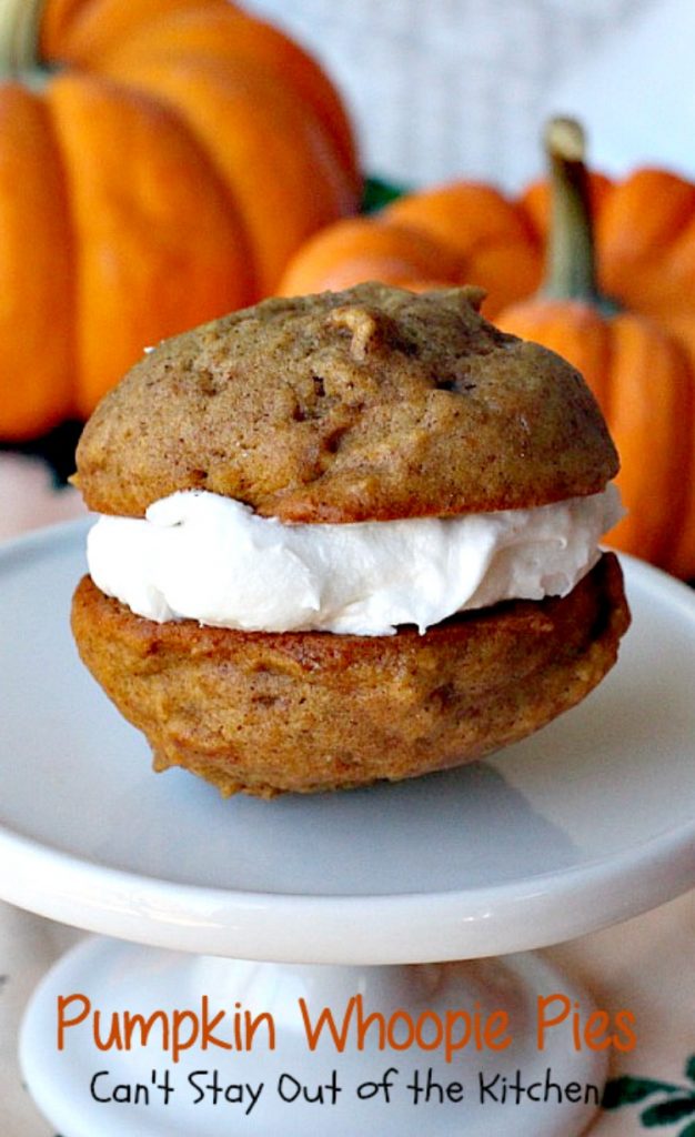 Pumpkin Whoopie Pies | Can't Stay Out of the Kitchen| these are the BEST #pumpkin #whoopiepies you've ever eaten. Rich, decadent and so scrumptious you won't be able to stop at just one! #cookie #dessert