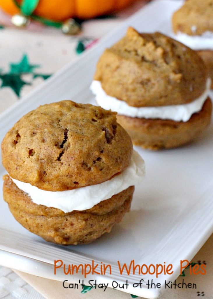 Pumpkin Whoopie Pies | Can't Stay Out of the Kitchen| these are the BEST #pumpkin #whoopiepies you've ever eaten. Rich, decadent and so scrumptious you won't be able to stop at just one! #cookie #dessert