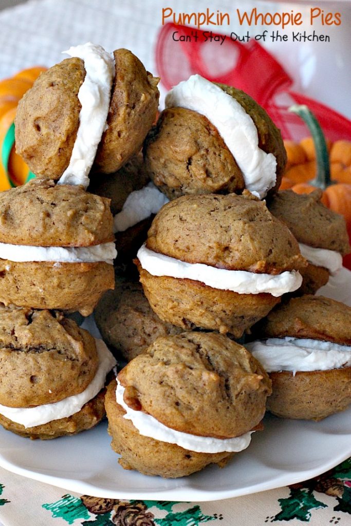 Pumpkin Whoopie Pies | Can't Stay Out of the Kitchen| these are the BEST #pumpkin #whoopiepies you've ever eaten. Rich, decadent and so scrumptious you won't be able to stop at just one! #cookie #dessert