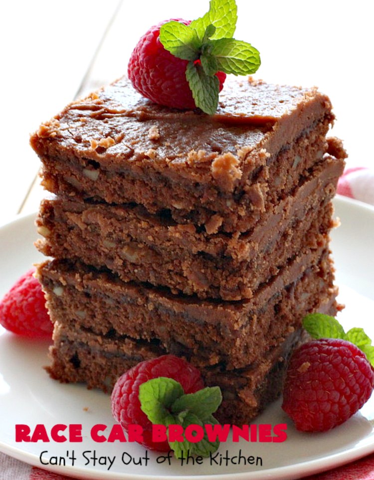 Race Car Brownies | Can't Stay out of the Kitchen | these rich, decadent #brownies are perfect for #NASCAR races, potlucks, soccer games, #tailgating or backyard barbecues. They have a rich, fudgy icing on top & they're made with #Hersheys #chocolate syrup. So delicious. #ChocolateDessert #NASCARDessert #dessert #Easter #EasterDessert