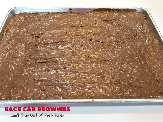 Race Car Brownies | Can't Stay out of the Kitchen | these rich, decadent #brownies are perfect for #NASCAR races, potlucks, soccer games, #tailgating or backyard barbecues. They have a rich, fudgy icing on top & they're made with #Hersheys #chocolate syrup. So delicious. #ChocolateDessert #NASCARDessert #dessert #Easter #EasterDessert