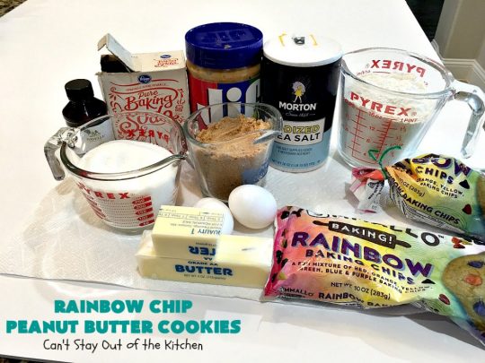 Rainbow Chip Peanut Butter Cookies | Can't Stay Out of the Kitchen | these fantastic #PeanutButterCookies include the addition of #RainbowChips for an amped up flavor to die for! #cookie #PeanutButter #ChristmasCookieExchange #dessert #Holiday #HolidayDessert #PeanutButterDessert #RainbowChipPeanutButterCookies