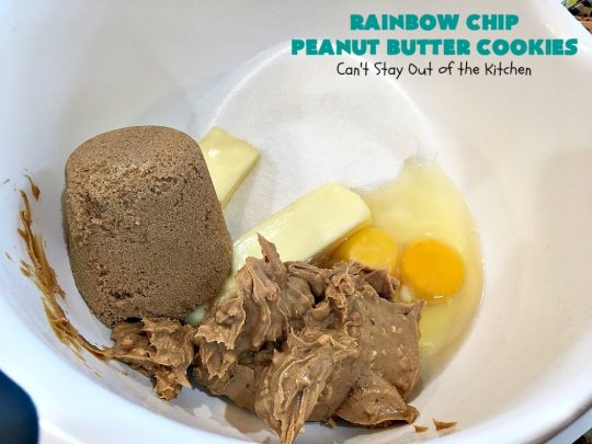 Rainbow Chip Peanut Butter Cookies | Can't Stay Out of the Kitchen | these fantastic #PeanutButterCookies include the addition of #RainbowChips for an amped up flavor to die for! #cookie #PeanutButter #ChristmasCookieExchange #dessert #Holiday #HolidayDessert #PeanutButterDessert #RainbowChipPeanutButterCookies
