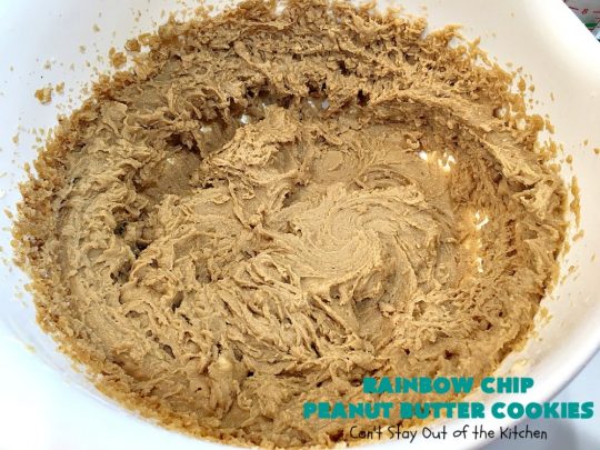 Rainbow Chip Peanut Butter Cookies | Can't Stay Out of the Kitchen | these fantastic #PeanutButterCookies include the addition of #RainbowChips for an amped up flavor to die for! #cookie #PeanutButter #ChristmasCookieExchange #dessert #Holiday #HolidayDessert #PeanutButterDessert #RainbowChipPeanutButterCookies
