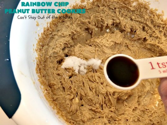Rainbow Chip Peanut Butter Cookies | Can't Stay Out of the Kitchen | these fantastic #PeanutButterCookies include the addition of #RainbowChips for an amped up flavor to die for! #cookie #PeanutButter #ChristmasCookieExchange #dessert #Holiday #HolidayDessert #PeanutButterDessert #RainbowChipPeanutButterCookies