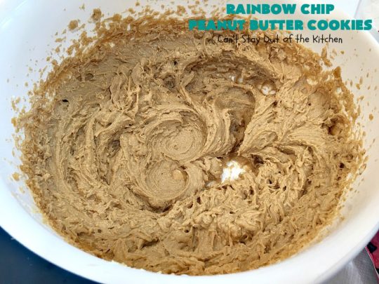 Rainbow Chip Peanut Butter Cookies | Can't Stay Out of the Kitchen | these fantastic #PeanutButterCookies include the addition of #RainbowChips for an amped up flavor to die for! #cookie #PeanutButter #ChristmasCookieExchange #dessert #Holiday #HolidayDessert #PeanutButterDessert #RainbowChipPeanutButterCookies