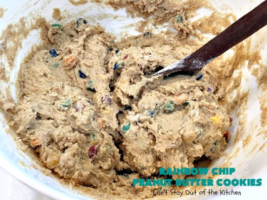 Rainbow Chip Peanut Butter Cookies | Can't Stay Out of the Kitchen | these fantastic #PeanutButterCookies include the addition of #RainbowChips for an amped up flavor to die for! #cookie #PeanutButter #ChristmasCookieExchange #dessert #Holiday #HolidayDessert #PeanutButterDessert #RainbowChipPeanutButterCookies