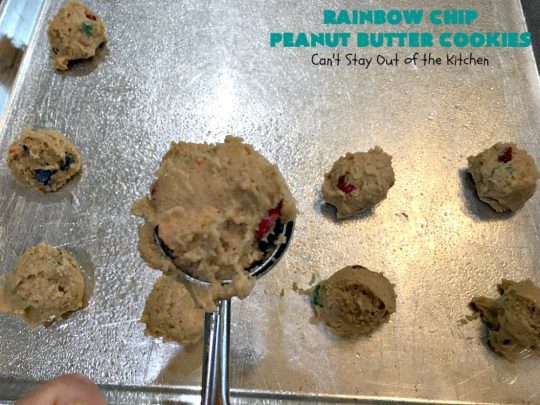 Rainbow Chip Peanut Butter Cookies | Can't Stay Out of the Kitchen | these fantastic #PeanutButterCookies include the addition of #RainbowChips for an amped up flavor to die for! #cookie #PeanutButter #ChristmasCookieExchange #dessert #Holiday #HolidayDessert #PeanutButterDessert #RainbowChipPeanutButterCookies