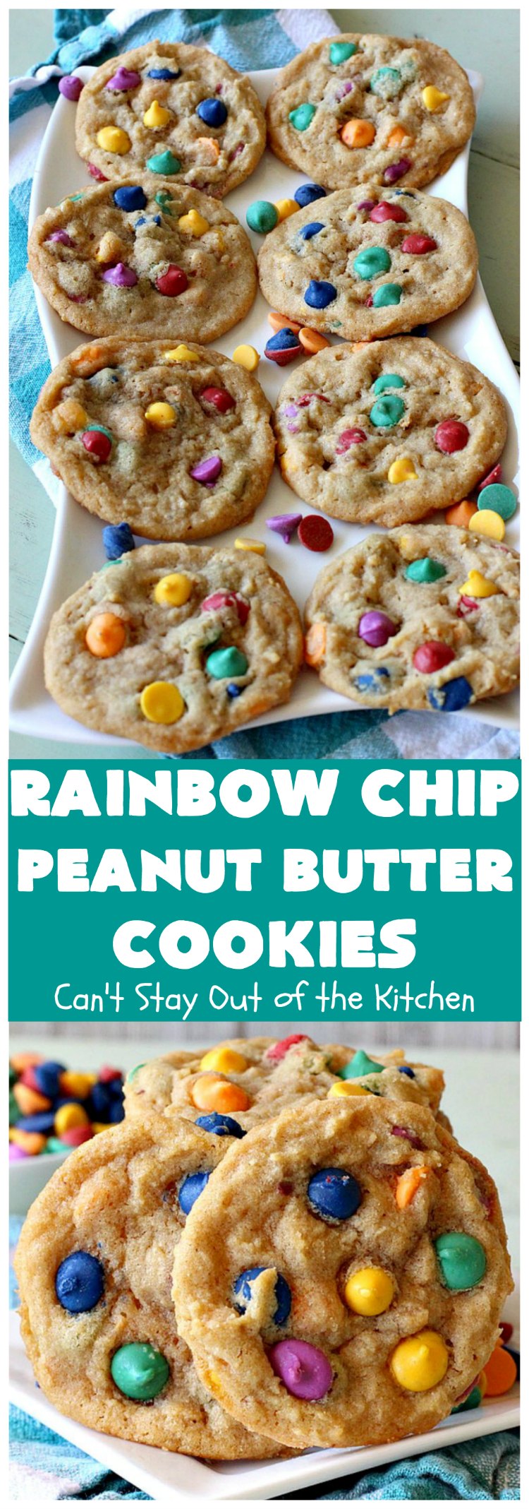 Rainbow Chip Peanut Butter Cookies | Can't Stay Out of the Kitchen | these fantastic #PeanutButterCookies include the addition of #RainbowChips for an amped up flavor to die for! #cookie #PeanutButter #ChristmasCookieExchange #dessert #Holiday #HolidayDessert #PeanutButterDessert #RainbowChipPeanutButterCookies