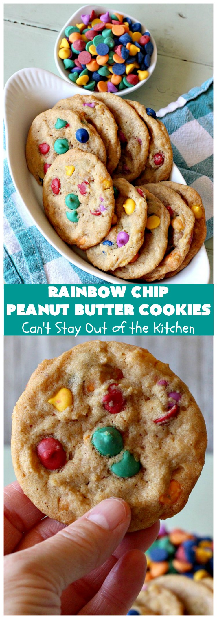 Rainbow Chip Peanut Butter Cookies | Can't Stay Out of the Kitchen | these fantastic #PeanutButterCookies include the addition of #RainbowChips for an amped up flavor to die for! #cookie #PeanutButter #ChristmasCookieExchange #dessert #Holiday #HolidayDessert #PeanutButterDessert #RainbowChipPeanutButterCookies
