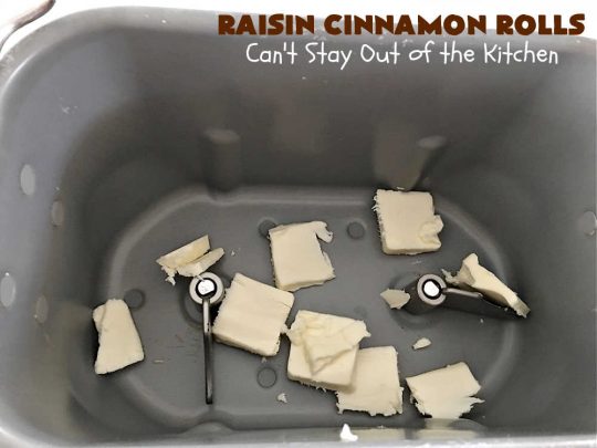 Raisin Cinnamon Rolls | Can't Stay Out of the Kitchen | this vintage #recipe is made easier by mixing and raising the dough in the #breadmaker! Our favorite version of #CinnamonRolls have a luscious #ButtercreamFrosting over top. These #SweetRolls are perfect for a company, #holiday or weekend #breakfast. Everyone will want seconds. Great the next day, too. #raisins #cinnamon #HolidayBreakfast #MothersDay #Easter #RaisinCinnamonRolls