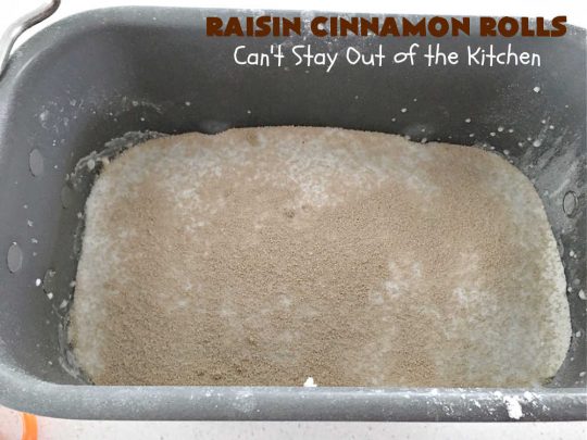 Raisin Cinnamon Rolls | Can't Stay Out of the Kitchen | this vintage #recipe is made easier by mixing and raising the dough in the #breadmaker! Our favorite version of #CinnamonRolls have a luscious #ButtercreamFrosting over top. These #SweetRolls are perfect for a company, #holiday or weekend #breakfast. Everyone will want seconds. Great the next day, too. #raisins #cinnamon #HolidayBreakfast #MothersDay #Easter #RaisinCinnamonRolls