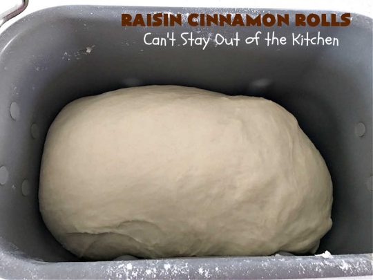 Raisin Cinnamon Rolls | Can't Stay Out of the Kitchen | this vintage #recipe is made easier by mixing and raising the dough in the #breadmaker! Our favorite version of #CinnamonRolls have a luscious #ButtercreamFrosting over top. These #SweetRolls are perfect for a company, #holiday or weekend #breakfast. Everyone will want seconds. Great the next day, too. #raisins #cinnamon #HolidayBreakfast #MothersDay #Easter #RaisinCinnamonRolls