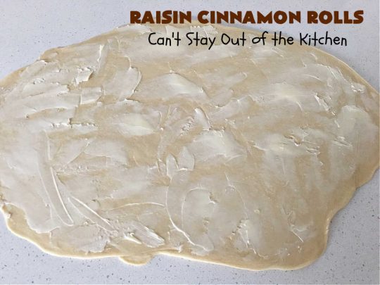 Raisin Cinnamon Rolls | Can't Stay Out of the Kitchen | this vintage #recipe is made easier by mixing and raising the dough in the #breadmaker! Our favorite version of #CinnamonRolls have a luscious #ButtercreamFrosting over top. These #SweetRolls are perfect for a company, #holiday or weekend #breakfast. Everyone will want seconds. Great the next day, too. #raisins #cinnamon #HolidayBreakfast #MothersDay #Easter #RaisinCinnamonRolls