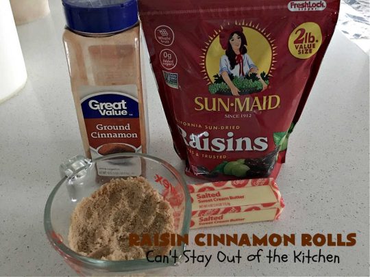 Raisin Cinnamon Rolls | Can't Stay Out of the Kitchen | this vintage #recipe is made easier by mixing and raising the dough in the #breadmaker! Our favorite version of #CinnamonRolls have a luscious #ButtercreamFrosting over top. These #SweetRolls are perfect for a company, #holiday or weekend #breakfast. Everyone will want seconds. Great the next day, too. #raisins #cinnamon #HolidayBreakfast #MothersDay #Easter #RaisinCinnamonRolls