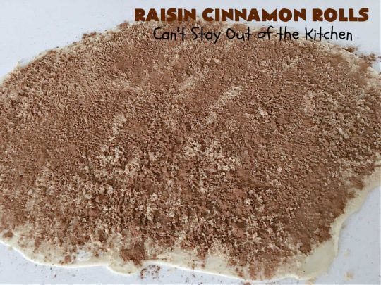 Raisin Cinnamon Rolls | Can't Stay Out of the Kitchen | this vintage #recipe is made easier by mixing and raising the dough in the #breadmaker! Our favorite version of #CinnamonRolls have a luscious #ButtercreamFrosting over top. These #SweetRolls are perfect for a company, #holiday or weekend #breakfast. Everyone will want seconds. Great the next day, too. #raisins #cinnamon #HolidayBreakfast #MothersDay #Easter #RaisinCinnamonRolls