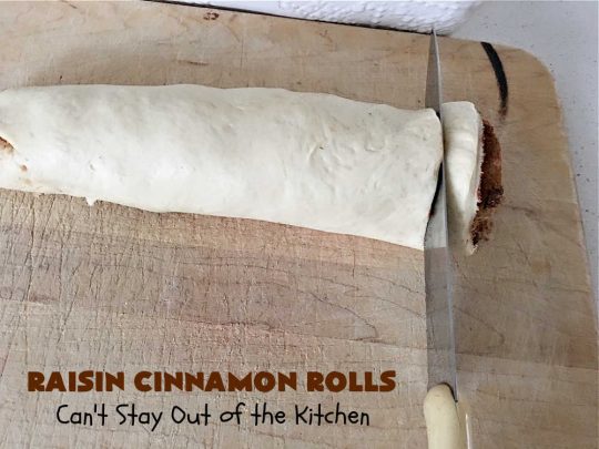 Raisin Cinnamon Rolls | Can't Stay Out of the Kitchen | this vintage #recipe is made easier by mixing and raising the dough in the #breadmaker! Our favorite version of #CinnamonRolls have a luscious #ButtercreamFrosting over top. These #SweetRolls are perfect for a company, #holiday or weekend #breakfast. Everyone will want seconds. Great the next day, too. #raisins #cinnamon #HolidayBreakfast #MothersDay #Easter #RaisinCinnamonRolls