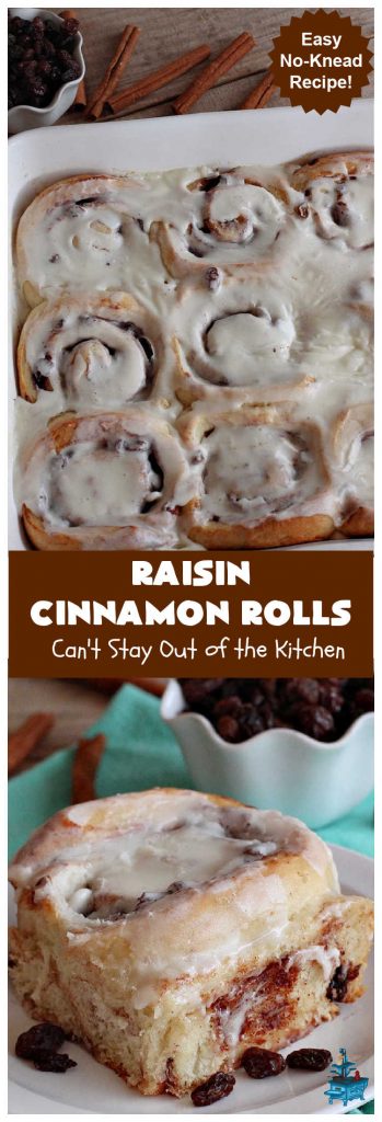 Raisin Cinnamon Rolls | Can't Stay Out of the Kitchen | this vintage #recipe is made easier by mixing and raising the dough in the #breadmaker! Our favorite version of #CinnamonRolls have a luscious #ButtercreamFrosting over top. These #SweetRolls are perfect for a company, #holiday or weekend #breakfast. Everyone will want seconds. Great the next day, too. #raisins #cinnamon #HolidayBreakfast #MothersDay #Easter #RaisinCinnamonRolls