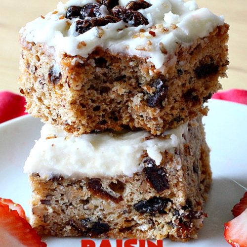 Raisin Spice Bars | Can't Stay Out of the Kitchen | these luscious #cookies are filled with #raisins & #pecans. Terrific #dessert any time of the year. They have a rich, #lemon buttercream icing. #brownie #RaisinSpiceBars #Tailgating #Holiday #HolidayDessert #ChristmasCookieExchange #SpiceCookies #RaisinCookies