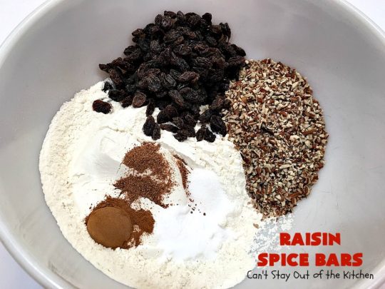 Raisin Spice Bars | Can't Stay Out of the Kitchen | these luscious #cookies are filled with #raisins & #pecans. Terrific #dessert any time of the year. They have a rich, #lemon buttercream icing. #brownie #RaisinSpiceBars #Tailgating #Holiday #HolidayDessert #ChristmasCookieExchange #SpiceCookies #RaisinCookies